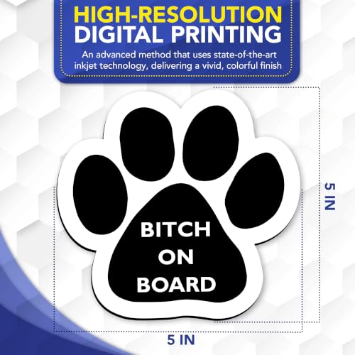 Image of Bitch on Board Pawprint Car Magnet 5 Inch 2 Pack, Dog Lover Gift