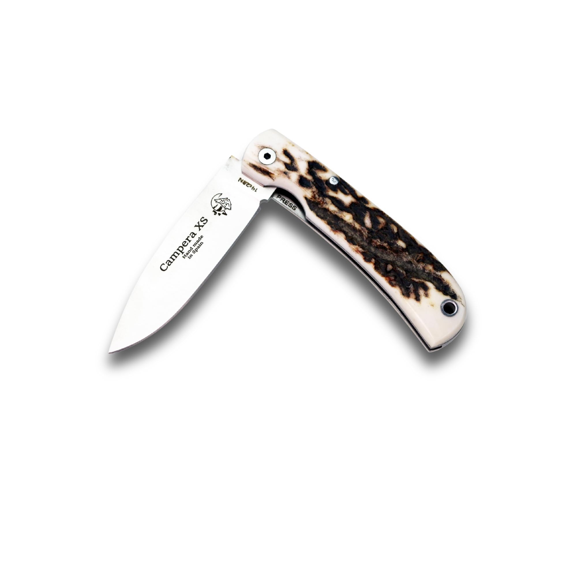 J&V Taschenmesser CAMPERA XS mit schwarzem Stoffetui - Wander-Klappmesser mit 7 cm 14C28N Stahl-Klinge und Hirschhorngriff - DAS Wander Messer - Perfekt für Sportaktivitäten - Camping - Angeln