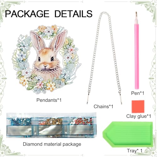 Image of AiYuanzsh Bunny Wreath Diamond Painting Hanging Kit, 5D DIY Acrylic Special Shaped Diamond Art Pendant Ornament Board for Wall, Door, or Garden Decor, Easter Diamond Art Kit for Adults