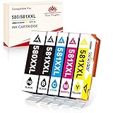 Toner Kingdom Ersatz kompatibler Tintenpatronen für Canon PGI-580XXL CLI-581XXL für Canon Pixma TS6150 TS6151 TS6250 TS6251 TS6350 TS6351 TS705 TS8150 TS8151 TS8250 TS8251 TS8252 TR8550 (5er-Pack)