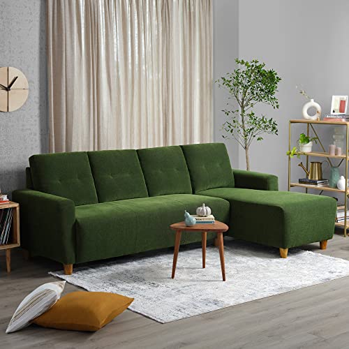 Image of Sleepyhead Yolo Designed by Duroflex - 3 Seater Sofa, RHS L Shape Sofa Set |Premium Fabric, Plush 3-Layer Cushioning |Modern Buttonless Tufted & Anti-Sag Comfort |3 Years Warranty - Avocado Green
