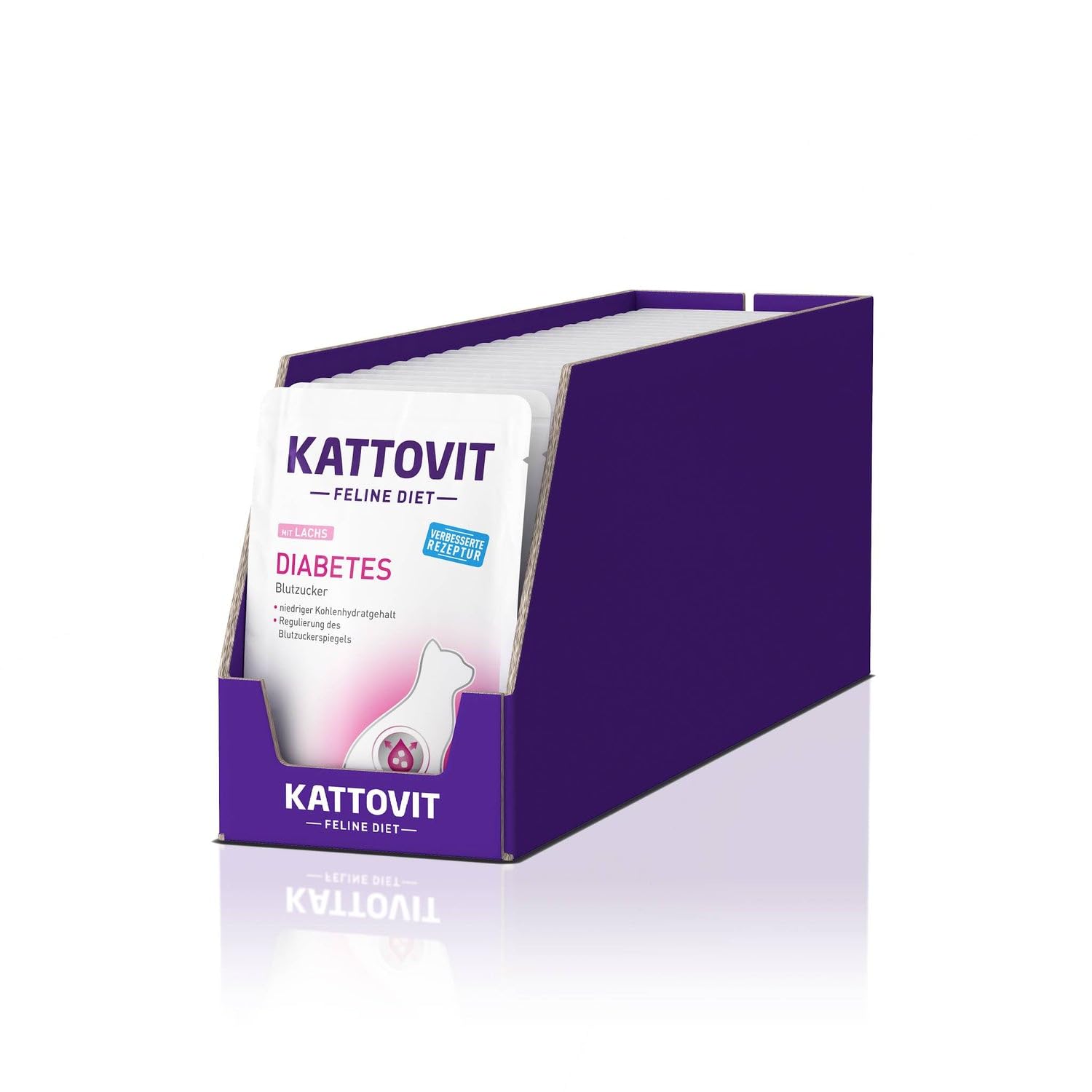 Kattovit Dieta dla diabetyków kotów – z łososiem, podwójne opakowanie, 2 x 24 x 85 g, specjalna karma dla kotów, wspomagająca dostarczanie glukozy, wysoka zawartość surowego błonnika
