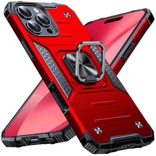Image of Anqrp Heavy Duty Case for iPhone 16 Pro Case with Enhanced Ring Holder Grip Stand, Military Grade Shockproof Rugged Drop Protective Silicone Hard Slim iPhone 16 Pro Phone Case Cover,Corail Red
