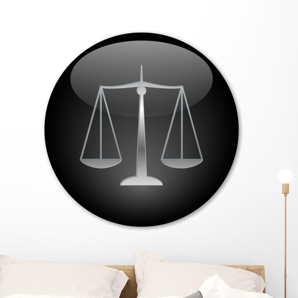 Wallmonkeys FOT-8870476-36 WM195374 Scales of Justice Button (Silver) Peel and Stick Wall Decals, 36" H x 36" W-Large
