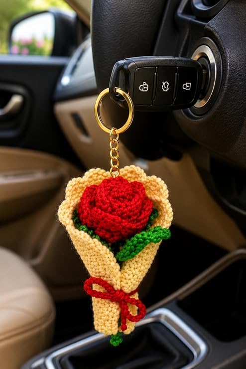 Image of Handmade Crochet Keychain Combo for Girls Women Cute Aesthetic Sunflower Strawberry Watermelon Daisy Knitted Keychain Bag Charm Purse Charm Car Key Ring Backpack Accessories Gift