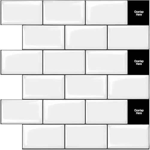 Pelar y pegar, azulejo 3D contra salpicaduras, azulejos para despegar y pegar, 10 hojas de 12 x 12 pulgadas, azulejos de metro para cocina, azulejos