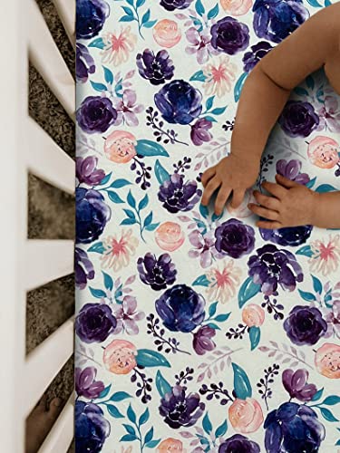 Soft Fitted Crib Sheet, Stretchy And Breathable Toddler Crib Sheet For Boys And Girls, Fits Standard Crib And Toddler Mattress (Purple Flowers) #TOP1