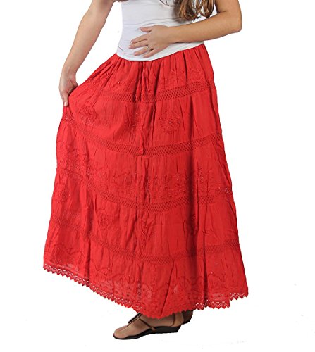 KayJayStyles® Full Length Womens Solid Embroidered Gypsy Bohemian Long Cotton Skirt2