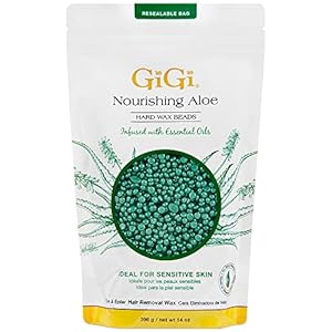 GiGi Hard Wax Beads for Sensitive Skin – Nourishing Aloe, Wax Beads for Hair Removal, Perfect for Face, Body, Bikini, Brazilian Waxing, 14 oz