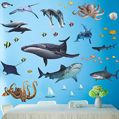 Vinilos 3D decorativos marinos para pared, 4 piezas miniatura 2