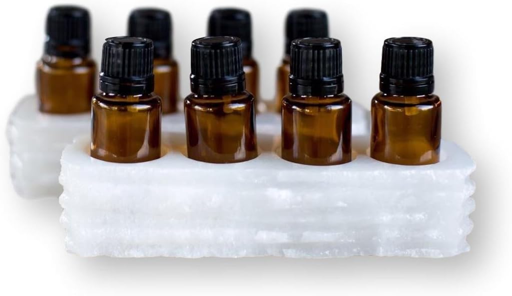Yuhytop Chiseled Small Essential Oil Holder Case - Set of 2 - Each Piece has 4 Slots for 15ml Bottles (for 8 Oils Total) - 100% Hand Carved Onyx Stone (White Cloud)