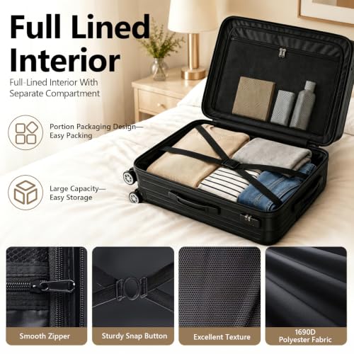 Image of 4-Piece Hardshell Spinner Luggage Set, Black, 14 /20 /24 /28 Inch | Top & Side Carry Handles Thickened ABS+PC Hardshell Spinner Luggage Set for Business, Family & Long Trips