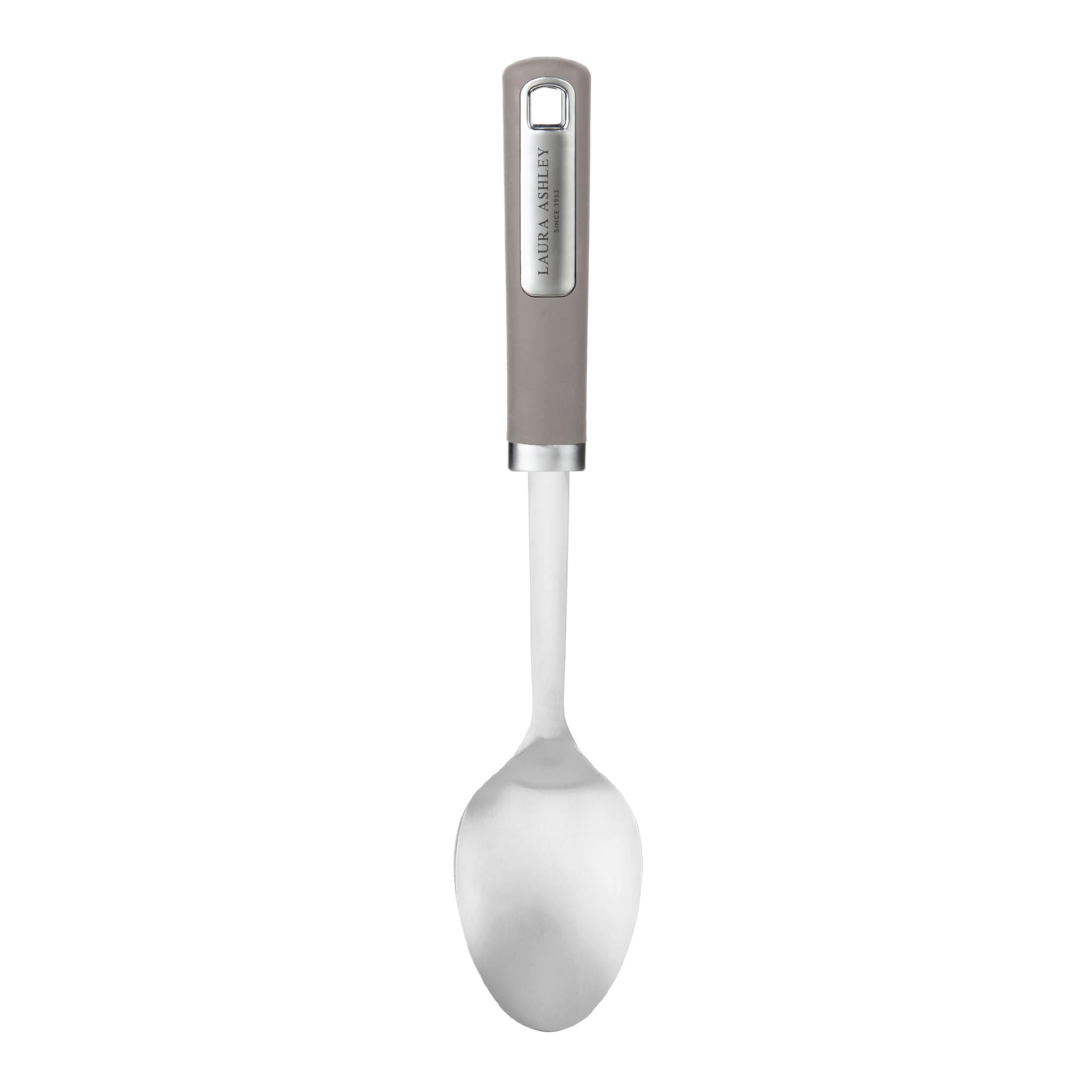 Laura Ashley 13-Inch Stainless Steel Serving Spoon - Heat Resistant Soft Touch Handle - Dishwasher Safe & Multi-Purpose Large Cooking Spoon - Perfect for Cooking & Stylish Serving - Dark Dove Grey