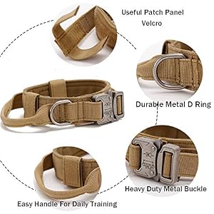 Tactical Dog Collar Military Dog Collar Adjustable Nylon Dog Collar Heavy Duty Metal Buckle with Handle for Dog Training (Brown,L) Tactical Dog Collar Military Dog Collar Adjustable Nylon Dog Collar Heavy Duty Metal Buckle with Handle for Dog Training BrownL