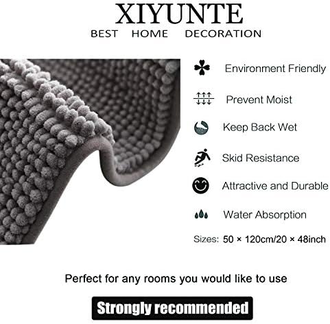 XIYUNTE Non-Slip Bath Mats - 50×120cm/20×48 inch Extra Long Bath Rugs Soft Chenille Bathroom mats Grey Bath Mat, Carpet Rug for Bathroom, Kitchen, Bedroom, Living Room, Machine-Washable, Dark Gray