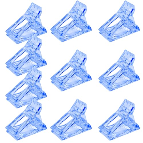 10 Pcs Pinces Ongles Transparentes, Pinces à Ongles en Gel, Clip à Ongles Cristal pour les Extensions d'Ongles et la Manucure (Bleu)