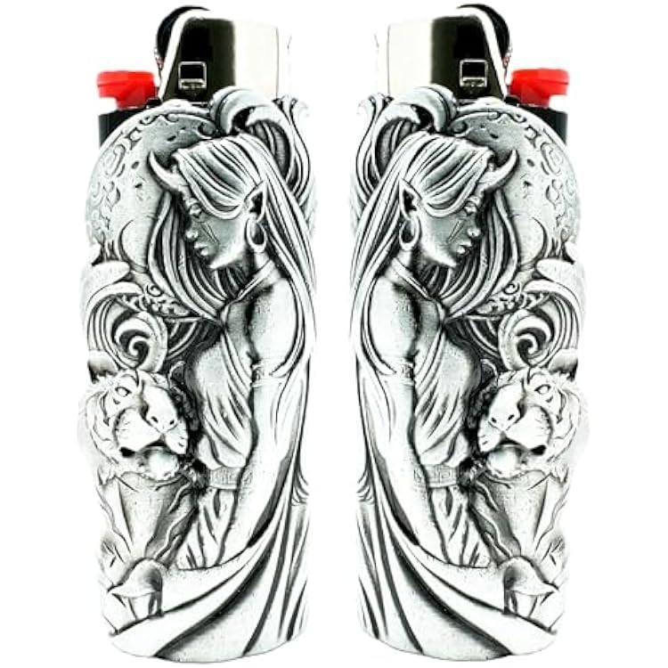 Metal Lighter Case Cover Holder fits BIC Lighter Full Standard Size J6 One Piece Design in Moon and Tiger