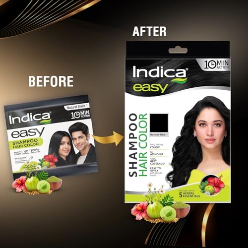 Image of Indica Hair Color Shampoo|Natural Black|Pack of 12|25ml x 12