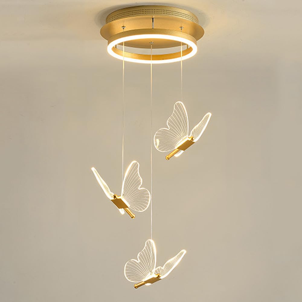 HYJAUSXB LED Foyer Chandeliers For High Ceilings Butterfly Pendant Light Modern Gold Staircase Chandelier Mid Century Dining Table Living Room Kids Bedroom Kitchen Farmhouse