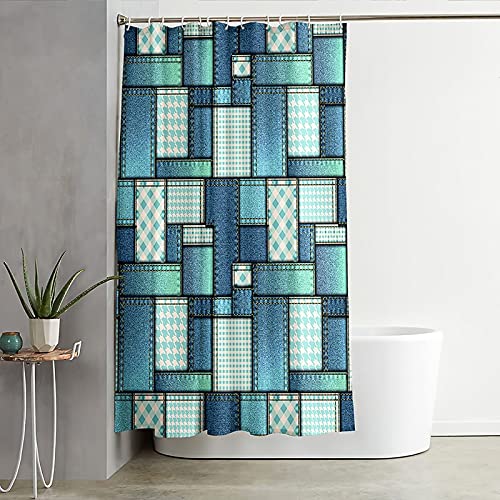Rideau de douche bleu vert patchwork KnSam pour transformer l'ambiance de la salle de bain