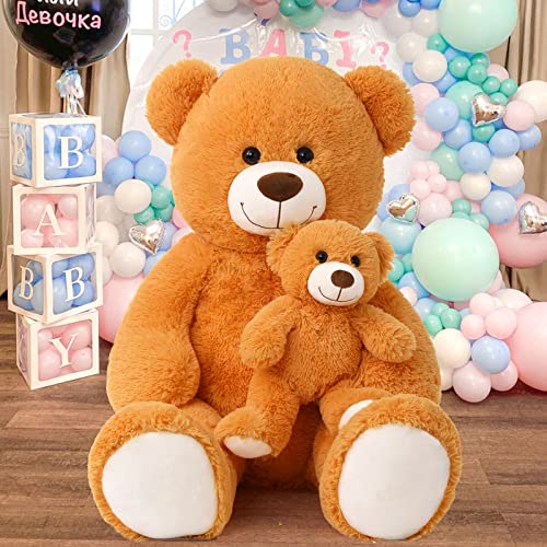 Morismos Giant Teddy Bear Stuffed Animal, 39" Soft Plush Toys Gifts For Baby Shower Christmas Valentine's Day Birthday, Orange #TOP3