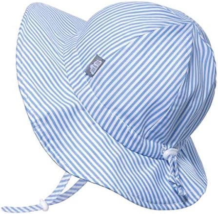 JAN & JUL Foldable Toddler Boy UPF Sun-Hat, Breathable Cotton (M: 6-24 Months, Blue Stripes)
