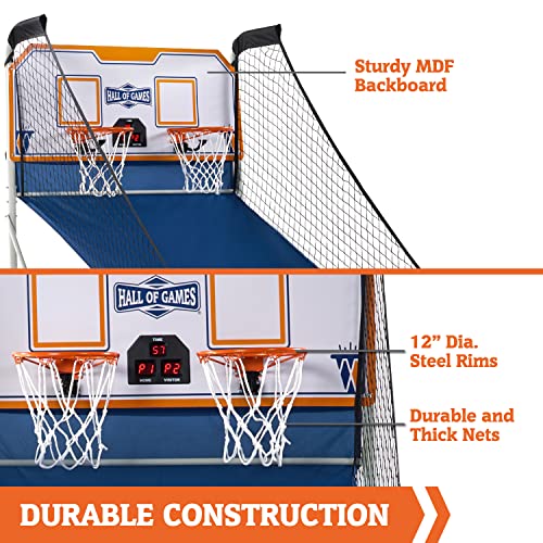 Hall of Games Classic EZ Fold Arcade Basketball Game, Blue,Orange,White