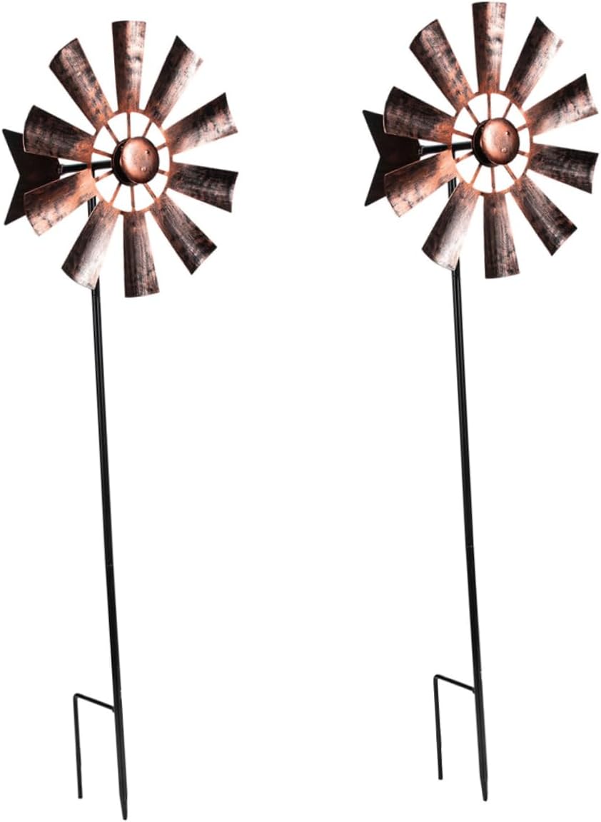 MERRYHAPY 2pcs Rotatable Colored Windmill Garden Decor Large Outdoor Pinwheel for Lawn Durable Metal Craft with Vintage Design for Garden Decoration