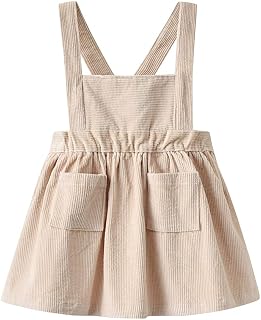 Toddler and Baby Girl Corduroy Overall Dress Waist Solid Overall Jumper Dress