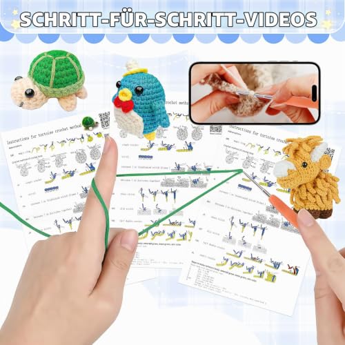 6er-Set Amigurumi-Häkelset für Anfänger Tiere, Schildkröte und Frosch – Bild 4