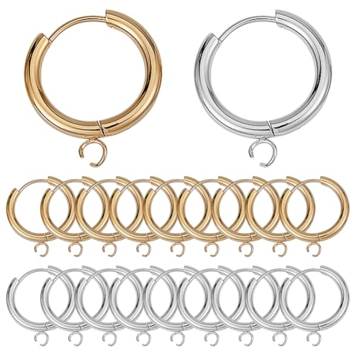 SUNNYCLUE 1 Box 12Pcs Huggie Hoop Leverbacks 18mm Leverback Earring Findings Real 24K Gold Plated Stainless Steel Lever Back Earring Hooks Round Hinged Hoops Earrings Hook for Jewellery Making Craft