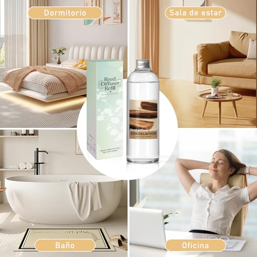 Scent-Hi Repuesto Difusor, Difusores Aromáticos, Sándalo Aceite Perfumado, 500ml 6 Palos Difusores Difusor Perfumado, Ambientador para Dormitorio, Baño Oficina Decoración de Hogar - imagen 6