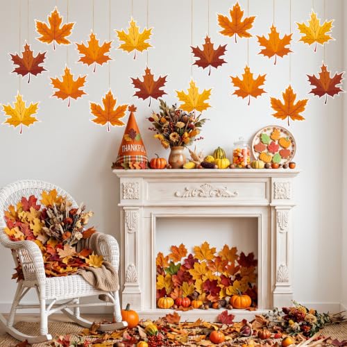 16 Pack Thanksgiving Fall Leaves Hanging Decorations - Festive Maple Leaf Garland, Autumn Hanging Fall Decor Ornaments for Thanksgiving Party Supplies Classroom Ceiling Wall Decoration - image 5
