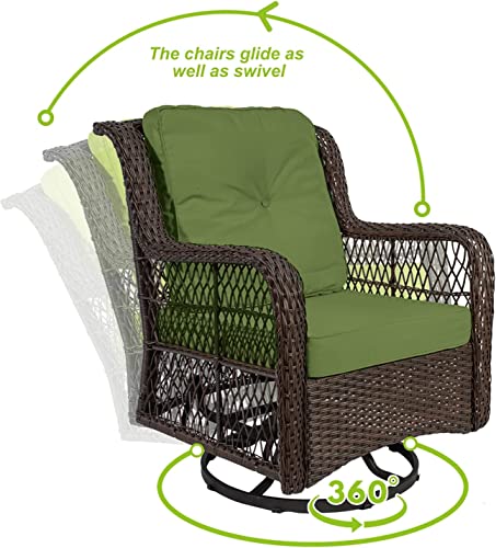 On Shine 3 Piece Patio Furniture Wicker Rattan Rocker Bistro Furniture Set Out Door Furniture Set,Rocking Chair Set With Glass Coffee Table And Comfortable Cotton Cushions (Light Green) #TOP3