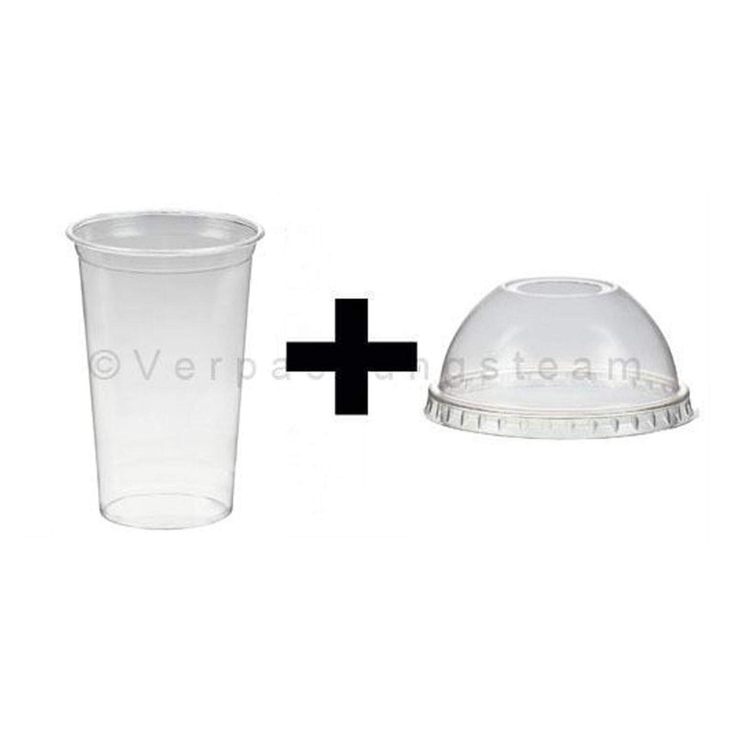150 Stk. Smoothiesbecher + Domdeckel mit Öffnung 500 ml, Ø 95mm, PET, glasklar