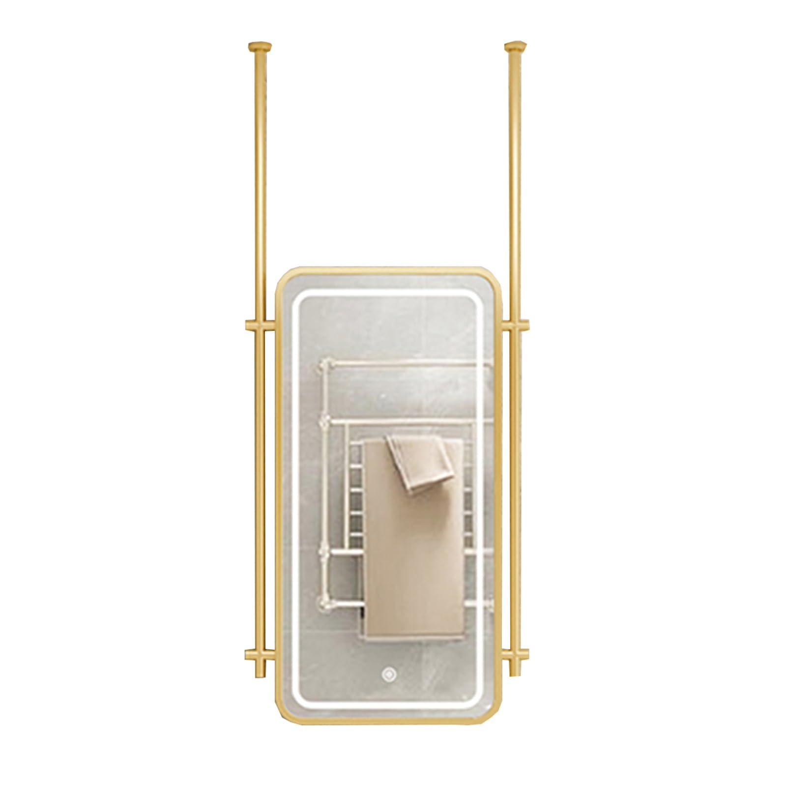 SBCGFY Double-Sided Ceiling Hanging Mirror,Luminous Vertical Hanging Mirror,Floating Makeup Vanity Mirror,for Entryway Bathroom Home,Boom Can be Customized(Gold 90L x 60W cm)