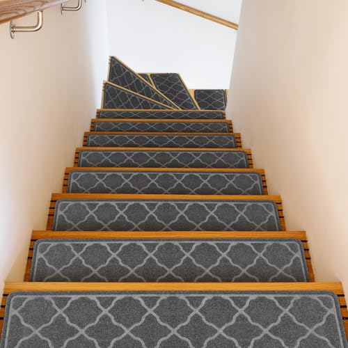 Peldaños de Escalera Antideslizantes de 76x20 cm (4 Unidades), alfombras de Interior Lavables a máquina, Reutilizables, con Base de TPR Antideslizante para niños, Ancianos y Perros.