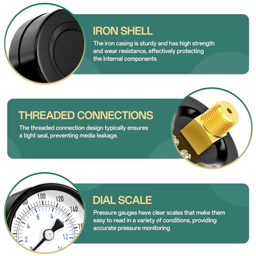 Image of 0-200PSI Well Pump Pressure Gauge 1 /4 inch NPT 2 inch Face Dial Size, Multifunctional Practical Dry Pressure Gauge, Back Mount, for Water, Oil and Air Compressor