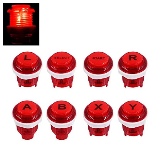 SJ@JX 8 PCS Arcade Game LED Push Buttons with Cherry MX Mechanical Keyboard Microswitch Logo X Y Start Select for PC MAME Raspberry Pi red