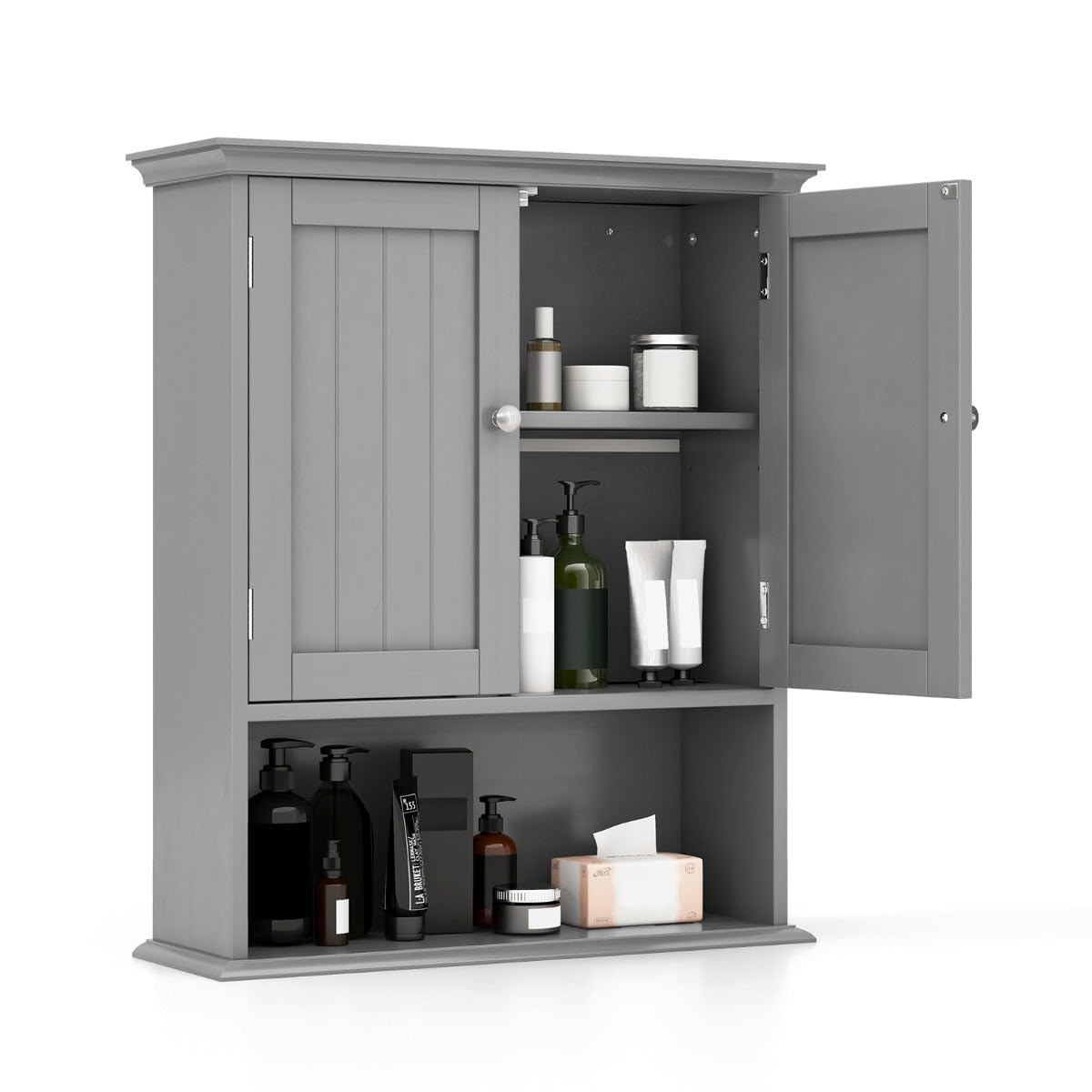 Mueble de baño armario de pared, 60 x 19 x 71 cm, ahorro de espacio, estantes ajustables, moderno en MDF, gris 20_0017101