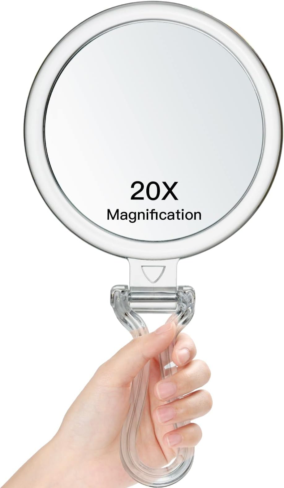 Hand Held Mirror, Double-Sided 1X/20X Magnifying Makeup Mirror, Handheld Foldable Table and Travel Usage (Round 5inch)