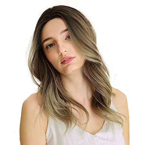 Perücken für Frauen, 22 Zoll Braun Mischen Blond Ombre Damen Perücken Lang Hitzebeständige Synthetische Haar Lockig für Daily Cosplay Party Kostüm