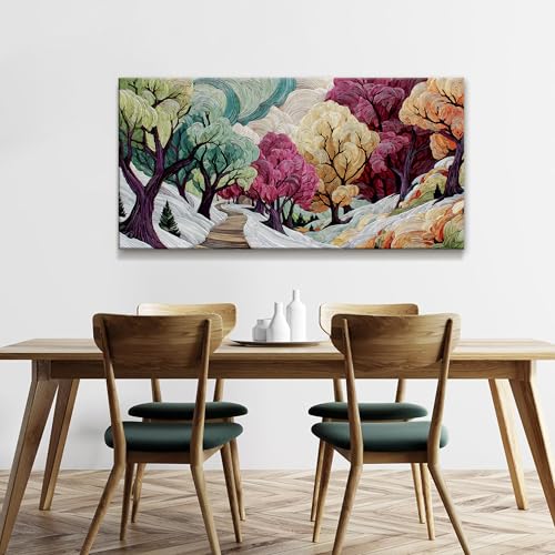 Image of TAIJXAGSG Boho Wall Art For Living Room Colorful Tree Canvas Art Wall Decor Artwork Print Painting 24 inch X 48 inch Abstract Wall Art Picture For Bedroom Modern Salon Kitchen Office Home Wall Decor