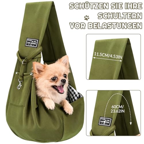 Halinuia Hundetragetasche Welpen Reversibel Kleine bis 7KG Angenehm Tragetasche Hund Sicherer mit Karabiner Tragegurt Hunde Umhängetasche für Haustiere Spaziergänge Aktivitäten im Freien (Olivgrün)