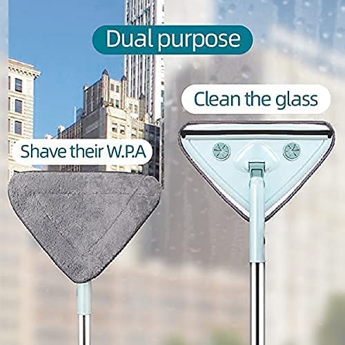Image of Rotatable Triangle Mop with Long Handle, Microfiber Floor Duster Rotatable Cleaning Brush Glass Wiper Window Cleaner Floor & Car Glass Cleaning Scraper Dust Brush (Multicolor) (Triangle Mop)
