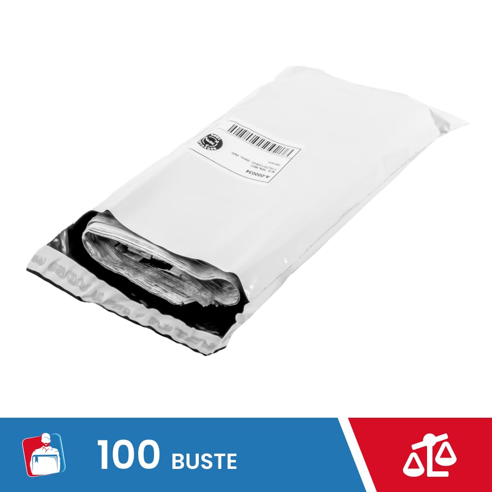 IMBALLAGGI 2000-100 Buste per Spedizioni 350x450+50mm COEX Impermeabile Antistrappo Anti Umidità Bianco Opaco