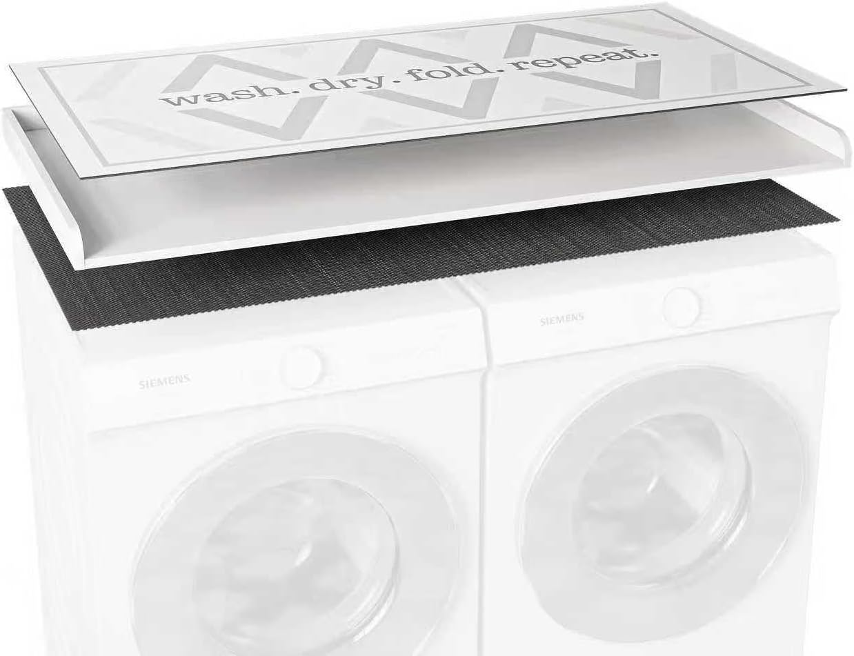 Premium Washer Dryer Countertop with Anti-Slip Pad, 54inch Laundry Room Organization Set, Stackable Storage Solution with Silicone Ironing Mat, Diatomite Mat(White)