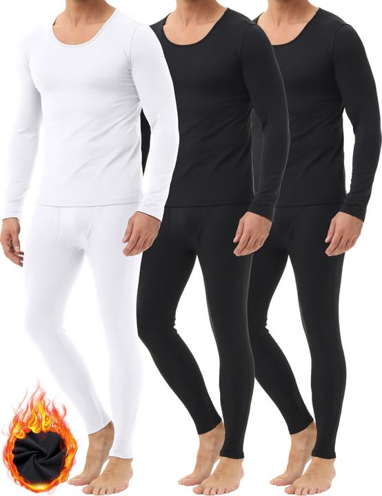 3 Pack Thermal Underwear for Men Fleece Lined