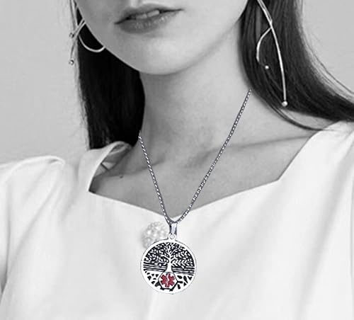 Miniatura 3 de Collar de primeros auxilios de emergencia de identificación de alerta médica del árbol de la vida de acero inoxidable