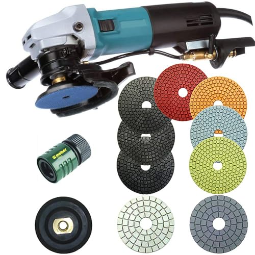 4 Inch Polisher - PW5001C Wet Polisher - 7pc set of 4" wet Granite Pads - black and white buff pads - water connector - 4" rubber backer pad- BUNDLE - 6 Items